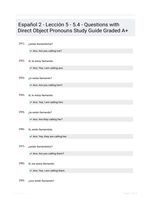 Espaol 2 - Leccin 5 - 5.4 - Questions with Direct Object Pronouns Study Guide Graded A+