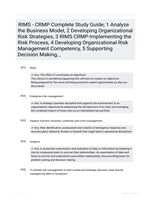 RIMS - CRMP Complete Study Guide; 1 Analyze the Business Model, 2 Developing Organizational Risk Strategies, 3 RIMS CRMP-Implementing the Risk Process, 4 Developing Organizational Risk Management Competency, 5 Supporting Decision Making, ,