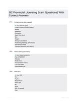 BC Provincial Licensing Exam Questions) With Correct Answers