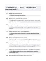 A-Level Biology - OCR |251 Questions| With Correct Answers.