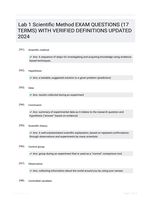 Lab 1 Scientific Method EXAM QUESTIONS (17 TERMS) WITH VERIFIED DEFINITIONS UPDATED 2024