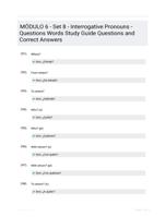 MDULO 6 - Set 8 - Interrogative Pronouns - Questions Words Study Guide Questions and Correct Answers