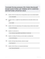 Comedy Driving answers (for ticket dismissal) EXAM QUESTIONS (49 TERMS) WITH VERIFIED DEFINITIONS UPDATED 2024