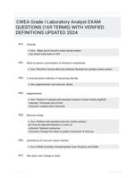 CWEA Grade I Laboratory Analyst EXAM QUESTIONS (169 TERMS) WITH VERIFIED DEFINITIONS UPDATED 2024