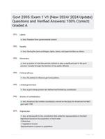 Govt 2305: Exam 1 V1 (New 2024/ 2024  Update) Questions and Verified Answers| 100%  Correct| Graded A