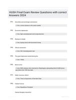 HUSH Final Exam Review Questions with correct Answers 2024