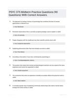 PSYC 375 Midterm Practice Questions |90 Questions| With Correct Answers.