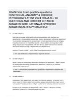 BSAN Final Exam practice questions FUNCTIONAL ANATOMY & EXERCISE PHYSIOLOGY LATEST 2024 EXAM ALL 90 QUESTIONS AND CORRECT DETAILED ANSWERS WITH RATIONALES(VERIFIED ANSWERS)|ALREADY GRADED A+