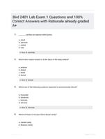 Biol 2401 Lab Exam 1 Questions and 100% Correct  Answers with Rationale already graded A+
