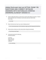 pilates final exam test out ACTUAL EXAM 136 QUESTIONS AND CORRECT DETAILED ANSWERS WITH RATIONALES (VERIFIED ANSWERS) |ALREADY GRADED A+