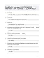 Food Safety Manager QUESTIONS AND ANSWERS 100% VERIFIED A+ GUARANTEED