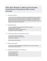 MDU 4031 Module 5: Baker Act/Involuntary Commitment |9 Questions| With Correct Answers.