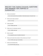 BIOLOGY 1104, Carleton University. QUESTIONS AND ANSWERS 100% VERIFIED A+ GUARANTEED