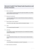 Womens health Final  Study Guide Questions and Correct Answers