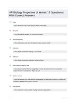 AP Biology Properties of Water |19 Questions| With Correct Answers.