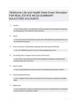 Oklahoma Life and Health State Exam Simulator FOR REAL ESTATE  MCQS SUMMARY SOLICITORS  ACCOUNTS