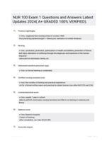 NUR 100 Exam 1 Questions and Answers Latest Updates 2024( A+ GRADED 100% VERIFIED).