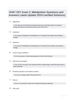HUN 1201 Exam 2: Metabolism Questions and Answers Latest Update 2024 (verified Solutions)