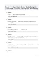 Grade 11 ~ Gym Exam Review Guide Complete Questions & Answers(Latest Update 2024/2025)
