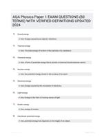 AQA Physics Paper 1 EXAM QUESTIONS (83 TERMS) WITH VERIFIED DEFINITIONS UPDATED 2024
