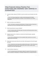 Wise Financial Literacy Practice Test QUESTIONS AND ANSWERS 100% VERIFIED A+ GUARANTEED