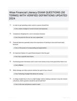 Wise Financial Literacy EXAM QUESTIONS (50 TERMS) WITH VERIFIED DEFINITIONS UPDATED 2024