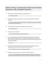 OSHA 10-Hour Construction Final Exam Answers Questions with Complete Solutions