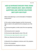 HESI A2 ENTRANCE BIOLOGY FINAL EXAM  LATEST VERSION 2024 -2025 UPDATED  QUESTIONS AND VERIFIED SOLUTIONS  BEST COPY FOR STUDY