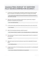 insurance FINAL EXAM - 101 QUESTIONS FULLY SOLVED & VERIFIED FOR ACCURACY.