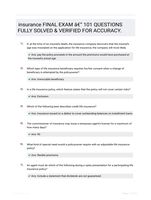 insurance FINAL EXAM - 101 QUESTIONS FULLY SOLVED & VERIFIED FOR ACCURACY.