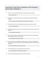 Insurance Final Exam Questions And Answers 2024/2025 GRADED A