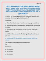 NETA WELLNESS COACHING CERTIFICATION  FINAL EXAM 2024 -2025 UPDATED QUESTIONS  WITH ACCURATE SOLUTIONS VERIFIED 100%