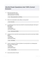 Alcohol Exam Questions And  100% Correct Answers
