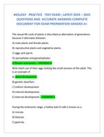 BIOLOGY PRACTICE TEST EXAM ; LATEST 2024  2025  QUESTIONS AND ACCURATE ANSWERS COMPLETE  DOCUMENT FOR EXAM PREPARATION