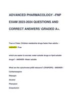 ADVANCED PHARMACOLOGY FNP EXAM 2023-2024 QUESTIONS AND CORRECT ANSWERS GRADED A+. FINAL EXAM COMPLETE DOCUMET FOR STUDY