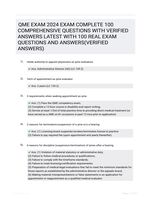 QME EXAM 2024 EXAM COMPLETE 100 COMPREHENSIVE QUESTIONS WITH VERIFIED ANSWERS LATEST   WITH 100 REAL EXAM QUESTIONS  AND ANSWERS(VERIFIED ANSWERS)