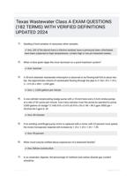 Texas Wastewater Class A EXAM QUESTIONS (182 TERMS) WITH VERIFIED DEFINITIONS UPDATED 2024