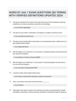 NURS101 Unit 1 EXAM QUESTIONS (83 TERMS) WITH VERIFIED DEFINITIONS UPDATED 2024