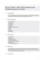 Bio 181 Exam 1 MCC 2024 Questions and Detailed Answers| A+ Grade