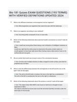 Bio 181 Quizes EXAM QUESTIONS (193 TERMS) WITH VERIFIED DEFINITIONS UPDATED 2024