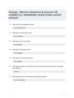 Biology - Meiosis Questions & Answers 30 CORRECTLY ANSWERED QUESTIONS LATEST UPDATE