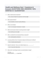 Health and Wellness Quiz 1 Questions & Answers QUESTIONS AND ANSWERS 100% VERIFIED A+ GUARANTEED