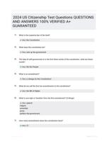 2024 US Citizenship Test Questions QUESTIONS AND ANSWERS 100% VERIFIED A+ GUARANTEED