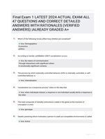 Final Exam 1 LATEST 2024 ACTUAL EXAM ALL 47 QUESTIONS AND CORRECT DETAILED ANSWERS WITH RATIONALES (VERIFIED ANSWERS) |ALREADY GRADED A+