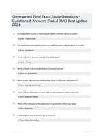 Government Final Exam Study Questions - Questions & Answers (Rated 96%) Best Update 2024