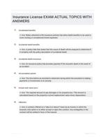 Insurance License EXAM ACTUAL TOPICS WITH ANSWERS