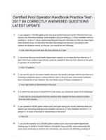 Certified Pool Operator HandbookPractice Test - 2017 84 CORRECTLY ANSWERED QUESTIONS LATEST UPDATE