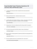 Food Handler Exam Practice  Questions 50 TESTED AND APPROVED 2024