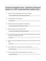 Private Investigator Exam - Questions & Answers (Rated A+) 100% Guaranteed Best Update 2024