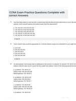 CCNA Exam Practice Questions Complete with correct Answers